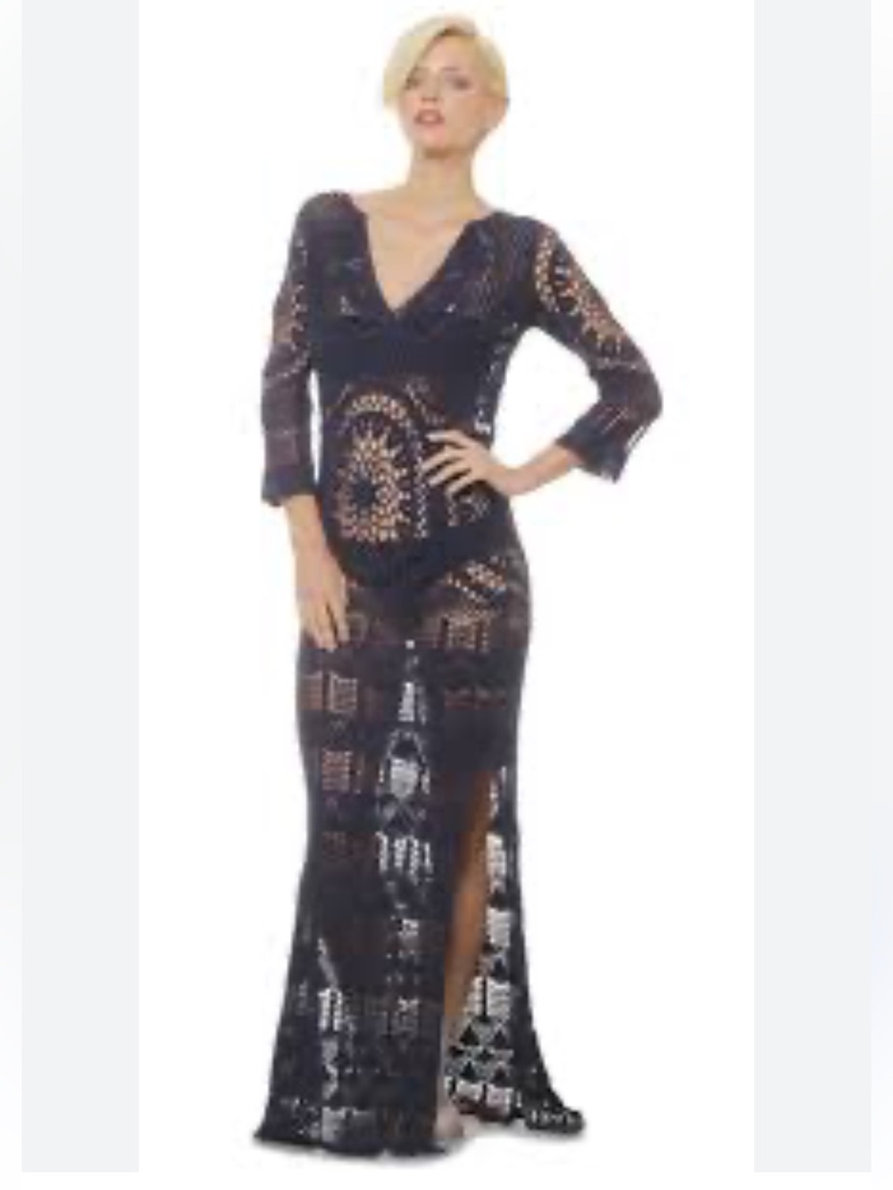 Lisa Maree Revolve Black Crochet Maxi Swim Coverup with V-Neck and Side Slit